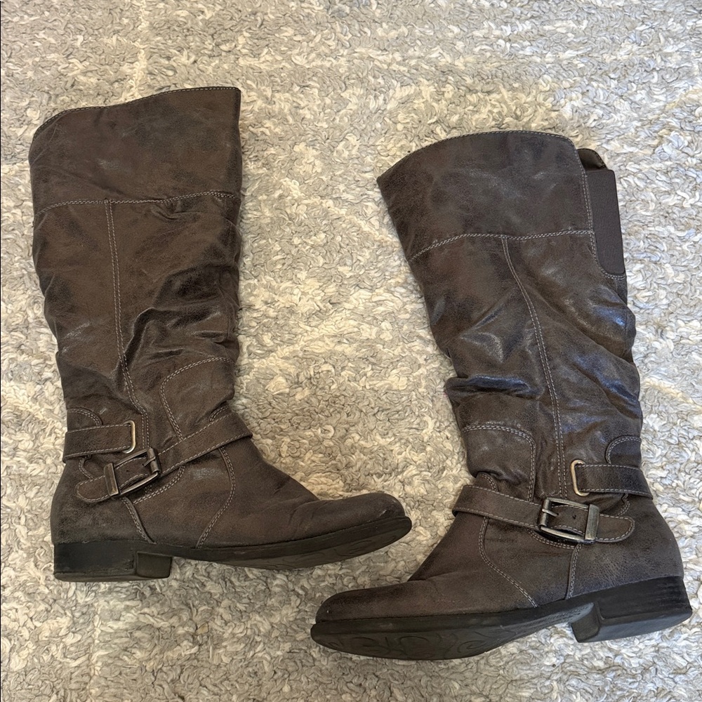 BareTraps Over-the-Knee Buckle Boots in Dark Brown